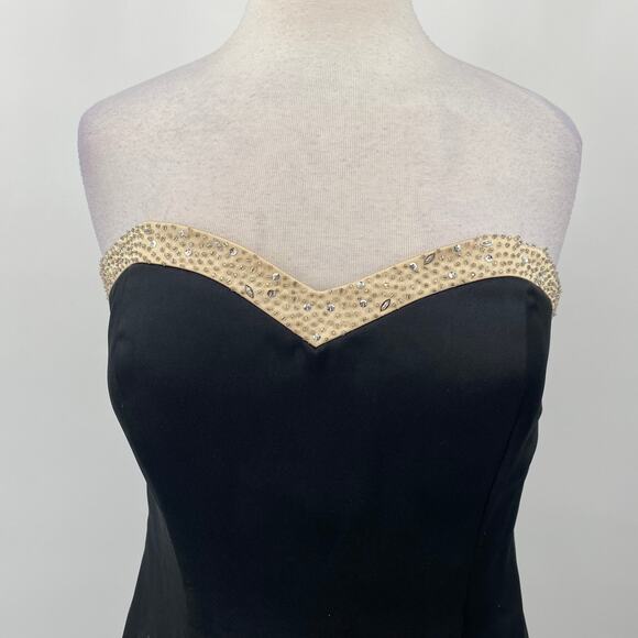 Vintage Y2k Camille La Vie Gown Beaded Strapless Satin Sweetheart Black Beige 10 - Picture 4 of 12